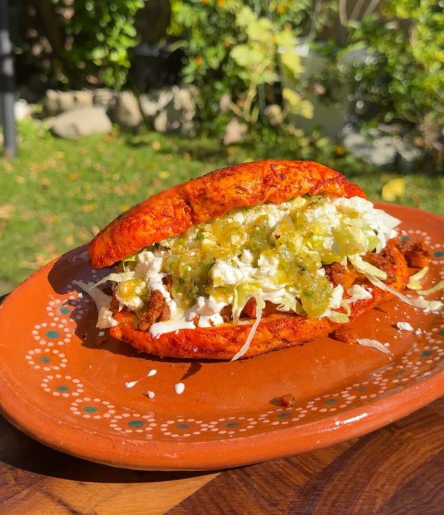 Finished pambazo sandwich ready to serve warm and crispy