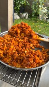 Finished papas con chorizo filling ready for stuffing
